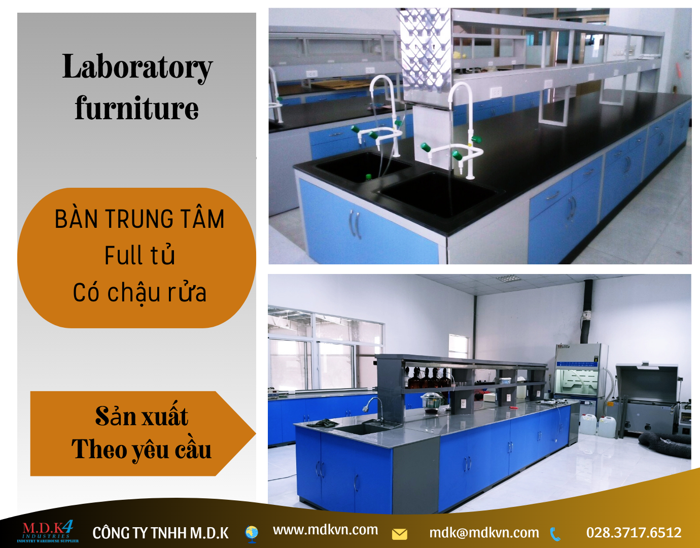 Bàn thí nghiệm trung tâm full tủ, có chậu rửa BTTYF